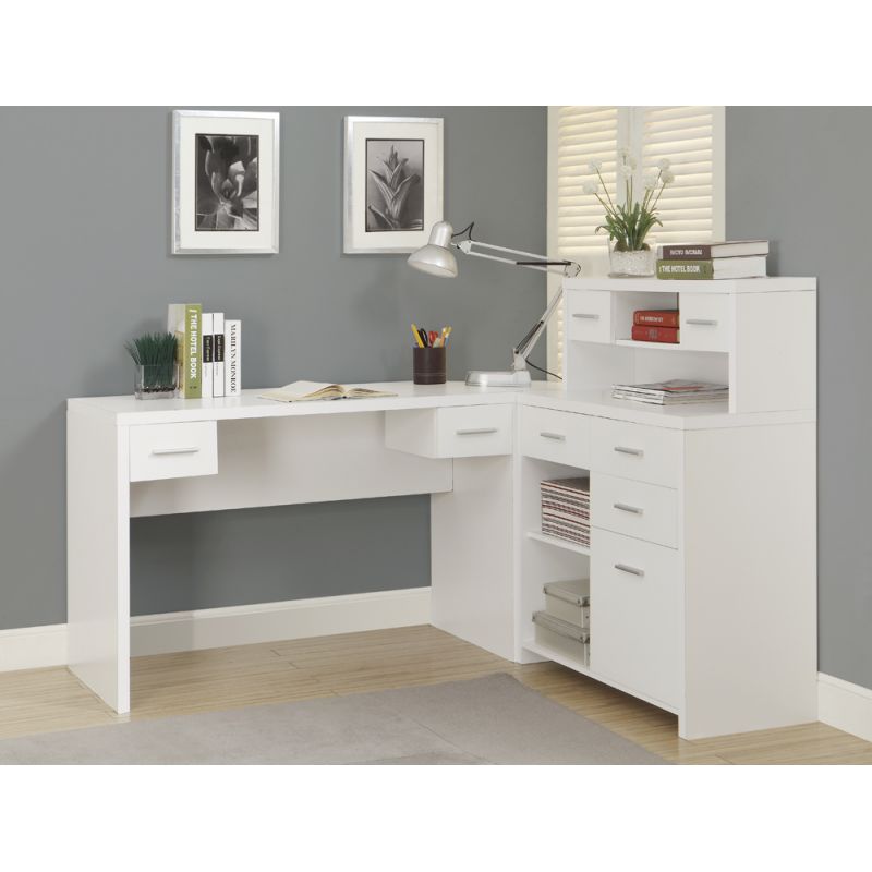 Monarch Specialties - Computer Desk, Home Office, Corner, Left, Right Set-Up, Storage Drawers, L Shape, Work, Laptop, Laminate, White, Contemporary, Modern - I-7028