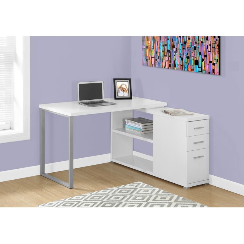 Monarch Specialties - Computer Desk, Home Office, Corner, Left, Right Set-Up, Storage Drawers, L Shape, Work, Laptop, Metal, Laminate, White, Grey, Contemporary, Modern - I-7133