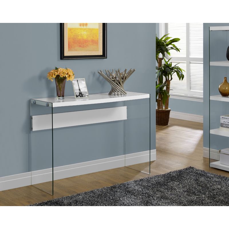 Monarch Specialties - Accent Table, Console, Entryway, Narrow, Sofa, Living Room, Bedroom, Tempered Glass, Laminate, Glossy White, Clear, Contemporary, Modern - I-3288