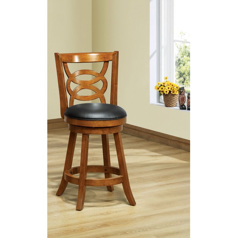 Monarch Specialties - Bar Stool, Set Of 2, Swivel, Counter Height, Kitchen, Wood, Pu Leather Look, Brown, Black, Transitional - I-1252