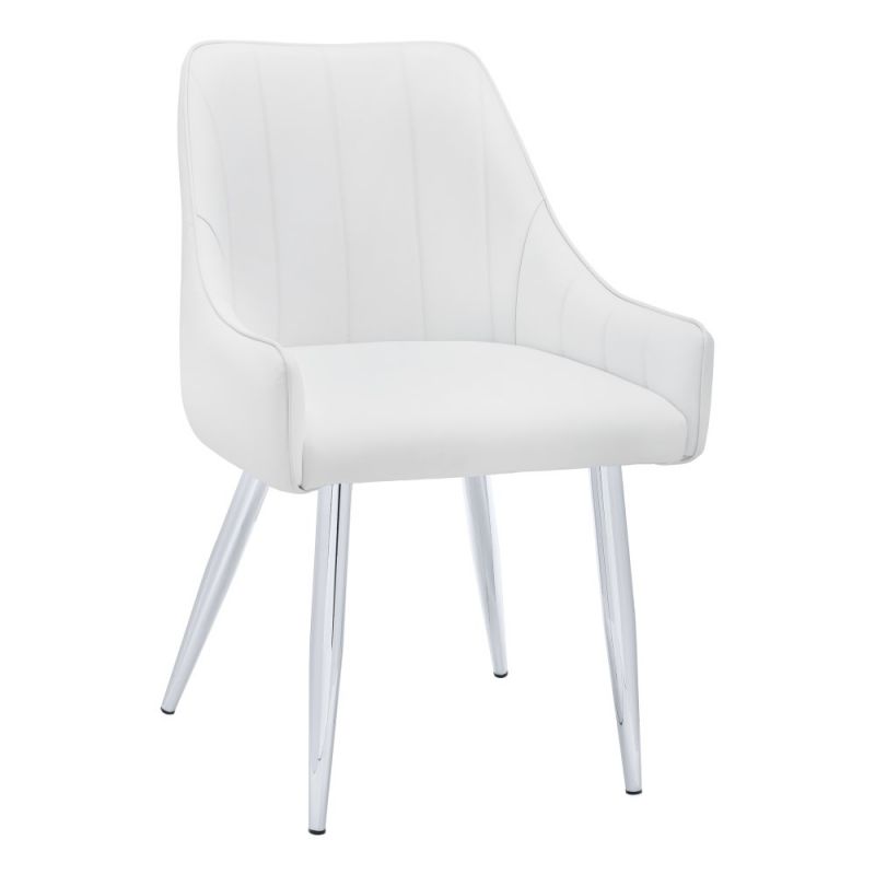 Monarch Specialties - Dining Chair, (Set of 2) Side, Upholstered, Kitchen, Dining Room, Pu Leather Look, Metal, White, Chrome, Contemporary, Modern - I-1184