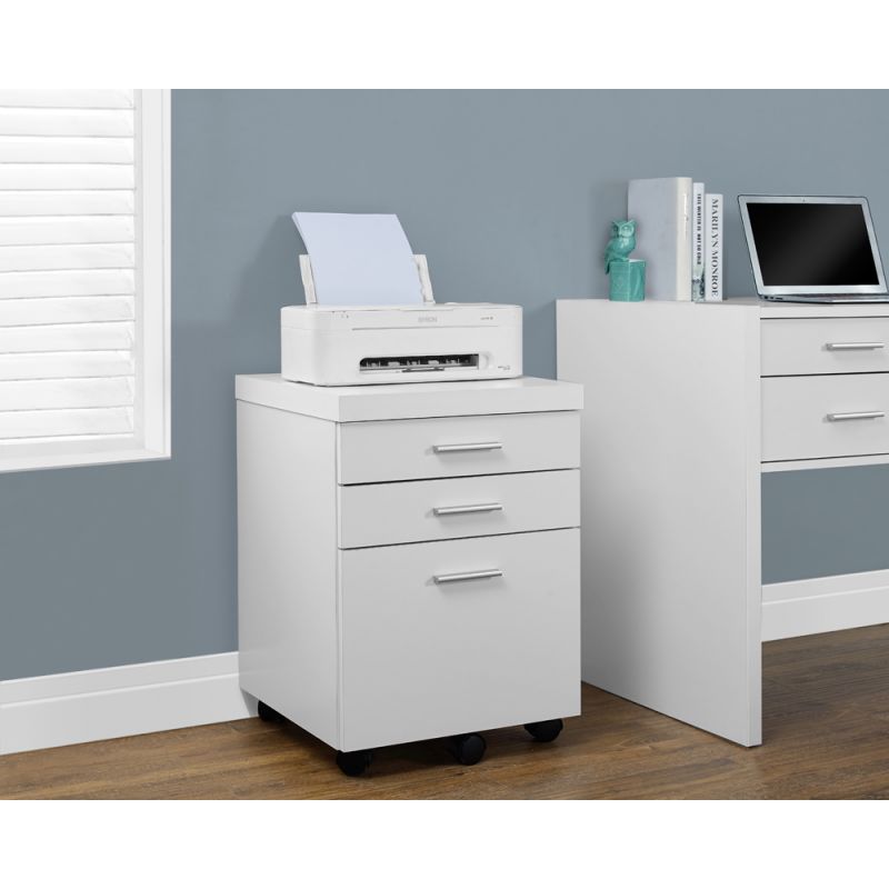 Monarch Specialties - File Cabinet, Rolling Mobile, Storage Drawers, Printer Stand, Office, Work, Laminate, White, Contemporary, Modern - I-7048