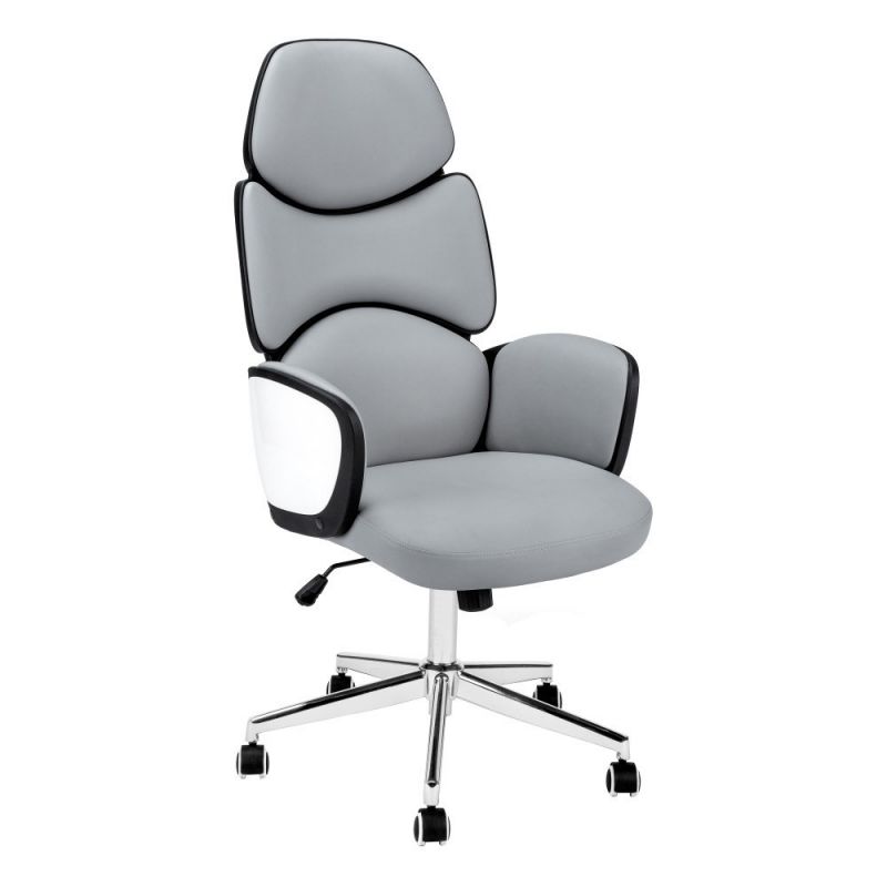 Monarch Specialties - Office Chair, Adjustable Height, Swivel, Ergonomic, Armrests, Computer Desk, Work, Metal, Pu Leather Look, White, Grey, Chrome, Contemporary, Modern - I-7322