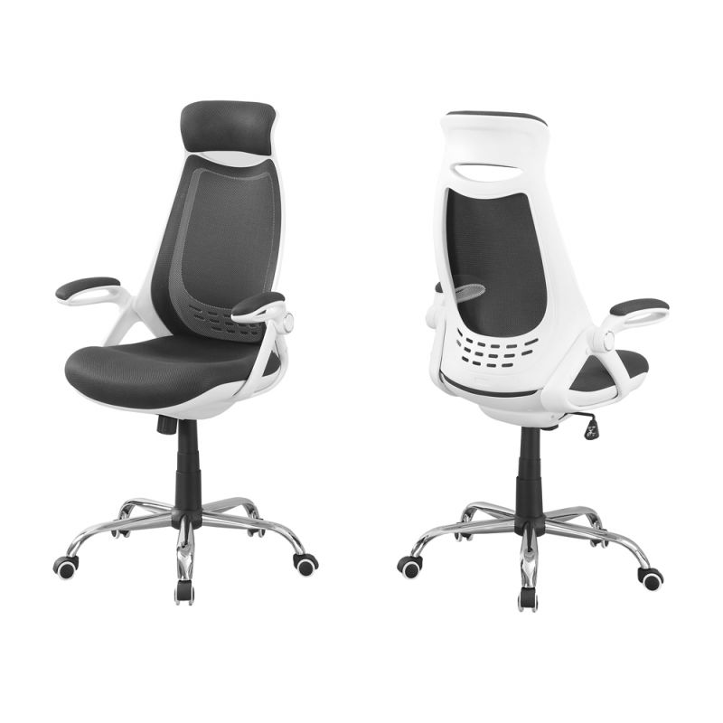 Monarch Specialties - Office Chair, Adjustable Height, Swivel, Ergonomic, Armrests, Computer Desk, Work, Metal, Mesh, White, Grey, Contemporary, Modern - I-7269