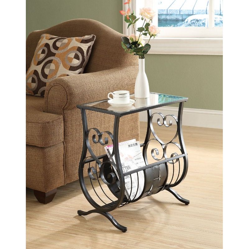Monarch Specialties - Accent Table, Side, End, Magazine, Nightstand, Narrow, Living Room, Bedroom, Metal, Tempered Glass, Black, Clear, Traditional - I-3314