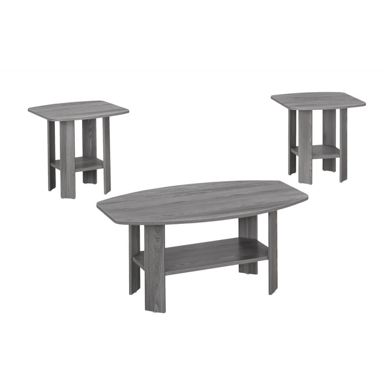 Monarch Specialties - Table Set, 3Pcs Set, Coffee, End, Side, Accent, Living Room, Laminate, Grey, Transitional - I-7925P
