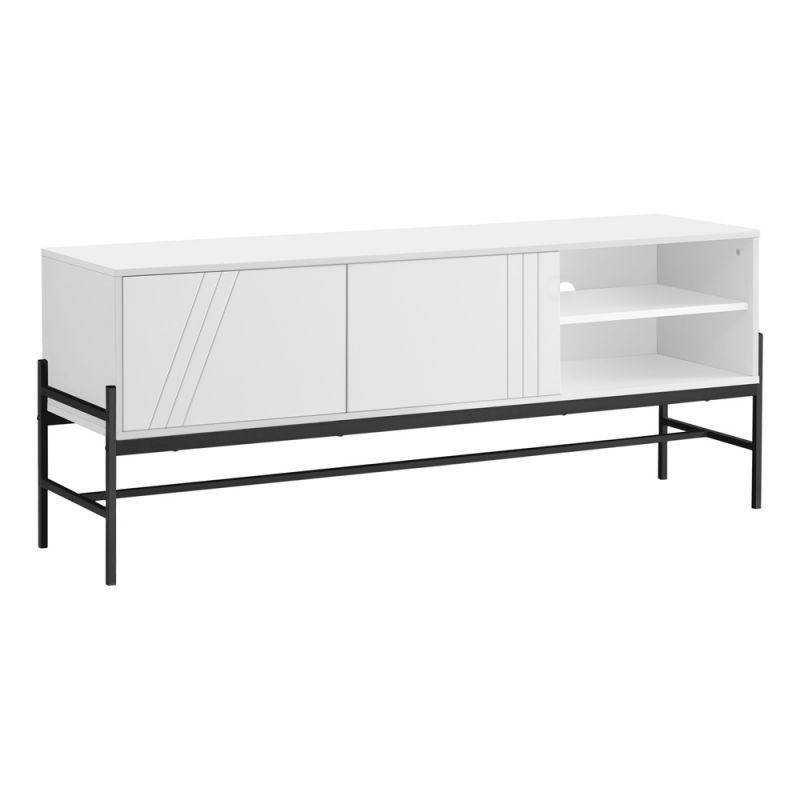 Monarch Specialties - Tv Stand, 60 Inch, Console, Media Entertainment Center, Storage Cabinet, Living Room, Bedroom, White Laminate, Black Metal, Contemporary, Modern - I 2738