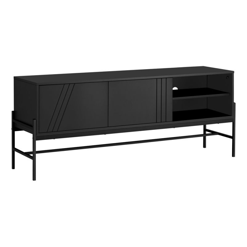 Monarch Specialties - Tv Stand, 60 Inch, Console, Media Entertainment Center, Storage Cabinet, Living Room, Bedroom, Black Laminate, Black Metal, Contemporary, Modern - I 2734