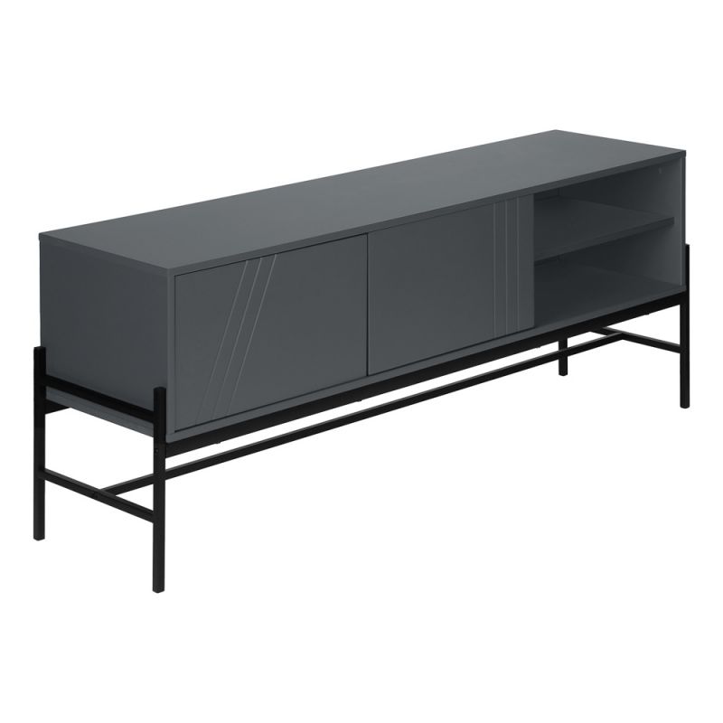 Monarch Specialties - Tv Stand, 60 Inch, Console, Media Entertainment Center, Storage Cabinet, Living Room, Bedroom, Grey Laminate, Black Metal, Contemporary, Modern - I 2739
