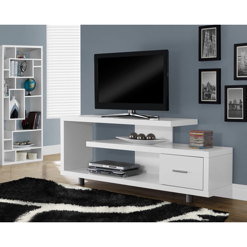 Monarch Specialties - Tv Stand, 60 Inch, Console, Media Entertainment Center, Storage Cabinet, Living Room, Bedroom, Laminate, White, Contemporary, Modern - I-2573