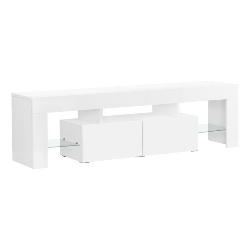 Monarch Specialties - Tv Stand, 63 Inch, Console, Media Entertainment Center, Storage Cabinet, Living Room, Bedroom, Laminate, Glossy White, Clear, Contemporary, Modern - I-3548