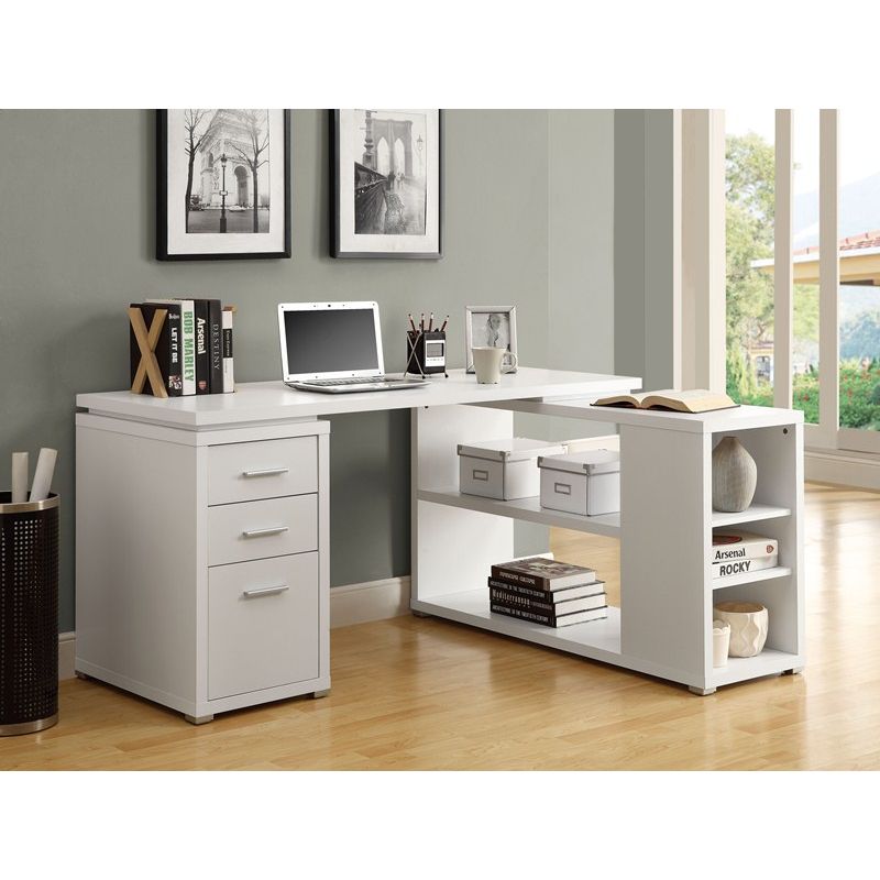 Monarch Specialties - Computer Desk, Home Office, Corner, Left, Right Set-Up, Storage Drawers, L Shape, Work, Laptop, Laminate, White, Contemporary, Modern - I-7023