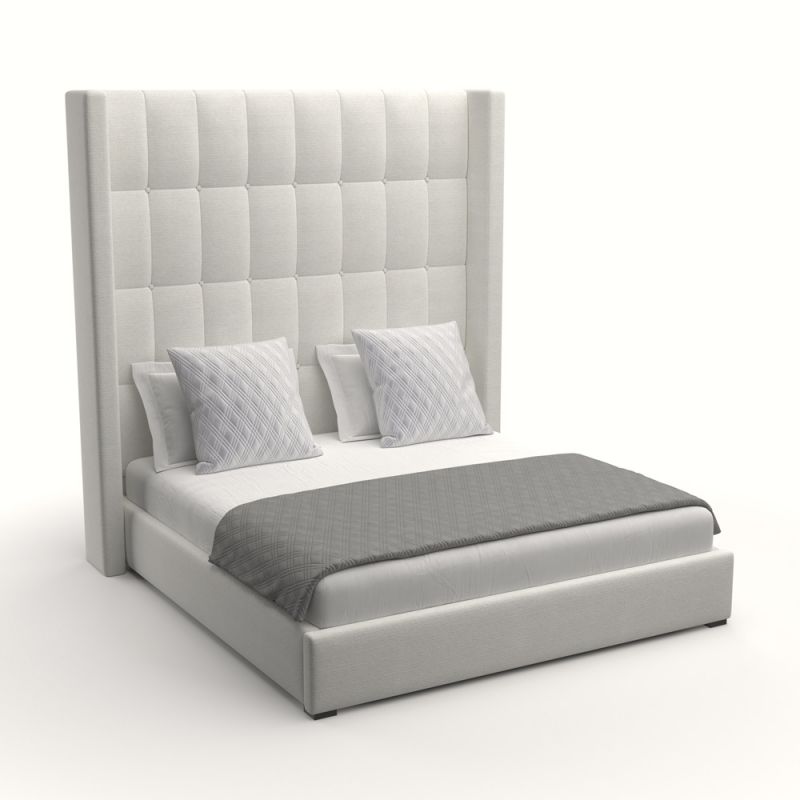 Nativa Interiors - Aylet Box Tufted Upholstered High King Off White Bed - BED-AYLET-BOX-HI-KN-PF-WHITE