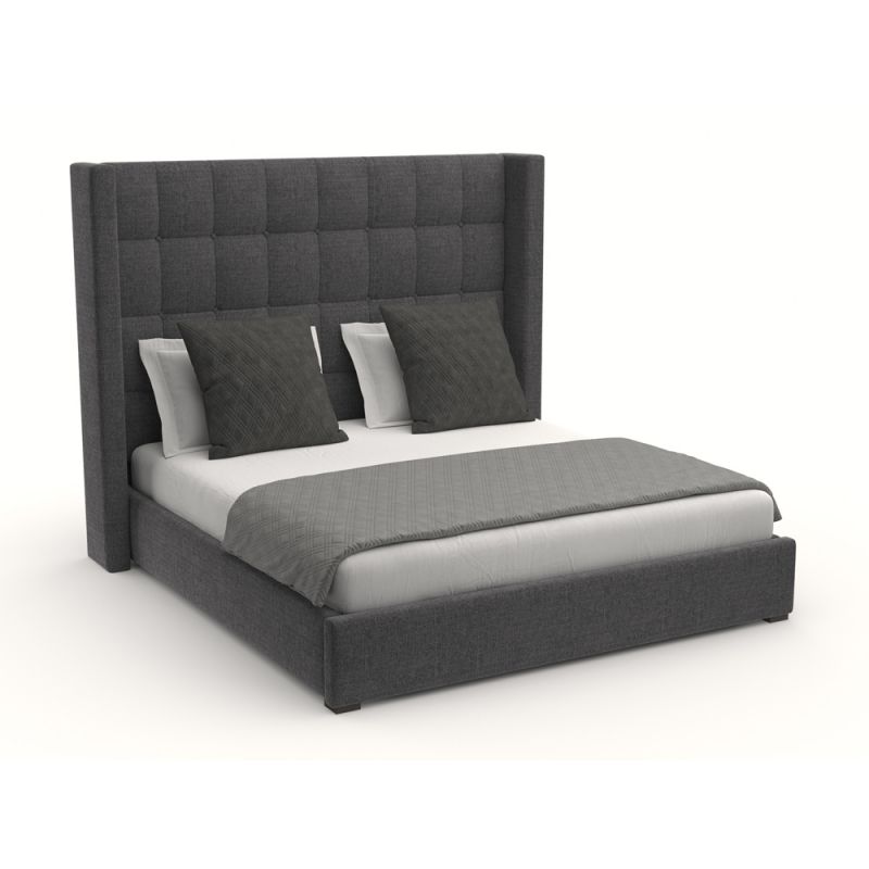 Nativa Interiors - Aylet Box Tufted Upholstered Medium King Charcoal Bed - BED-AYLET-BOX-MID-KN-PF-CHARCOAL