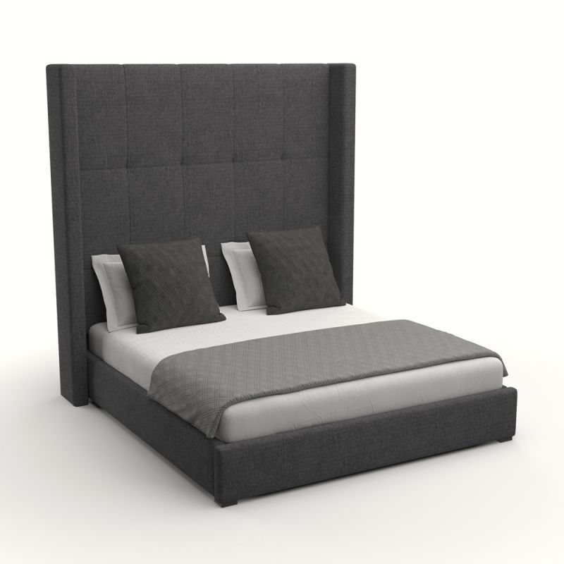 Nativa Interiors - Aylet Button Tufted Upholstered High King Charcoal Bed - BED-AYLET-BTN-HI-KN-PF-CHARCOAL