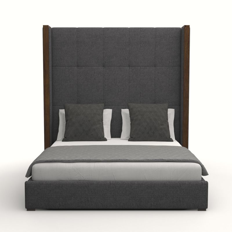 Nativa Interiors - Irenne Box Tufted Upholstered High California King Charcoal Bed - BED-IRENNE-BOX-HI-CA-PF-CHARCOAL