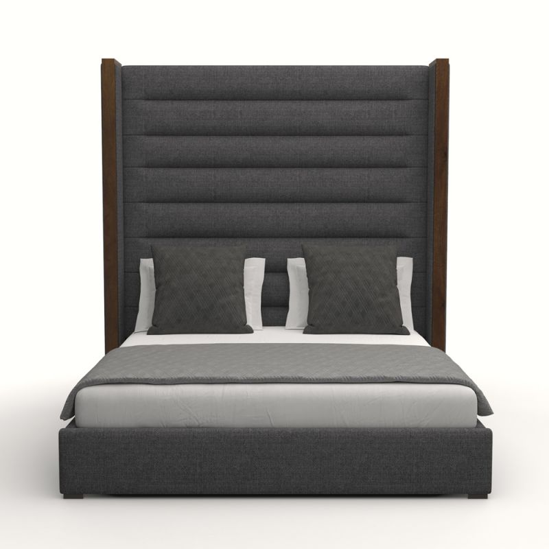 Nativa Interiors - Irenne Horizontal Channel Tufted Upholstered High California King Charcoal Bed - BED-IRENNE-HC-HI-CA-PF-CHARCOAL