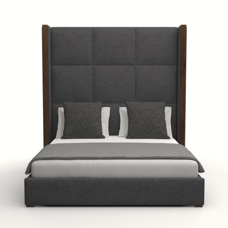 Nativa Interiors - Irenne Square Tufted Upholstered High California King Charcoal Bed - BED-IRENNE-SQ-HI-CA-PF-CHARCOAL