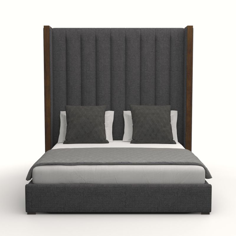 Nativa Interiors - Irenne Vertical Channel Tufted Upholstered High California King Charcoal Bed - BED-IRENNE-VC-HI-CA-PF-CHARCOAL