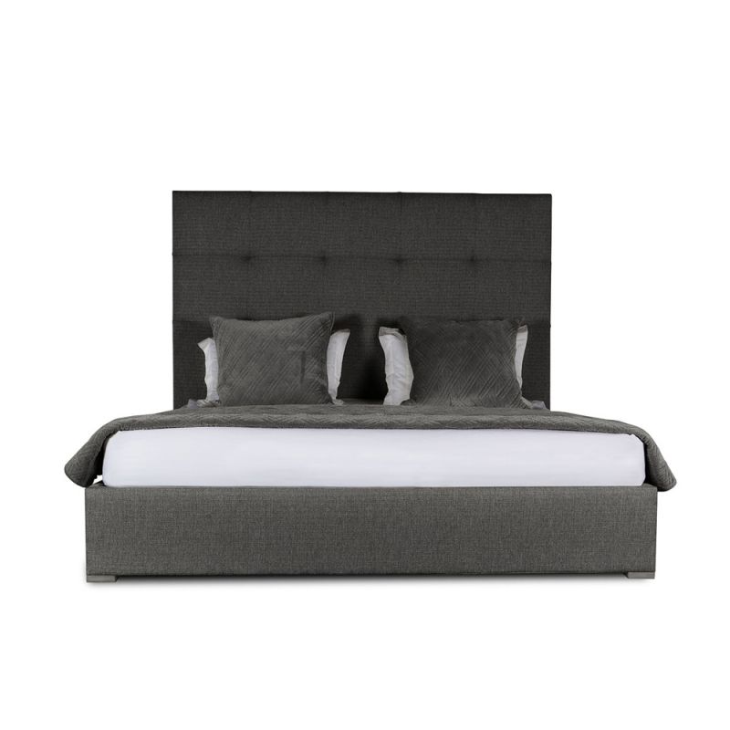 Nativa Interiors - Moyra Button Tufted Upholstered High King Charcoal Bed - BED-MOYRA-BTN-HI-KN-PF-CHARCOAL