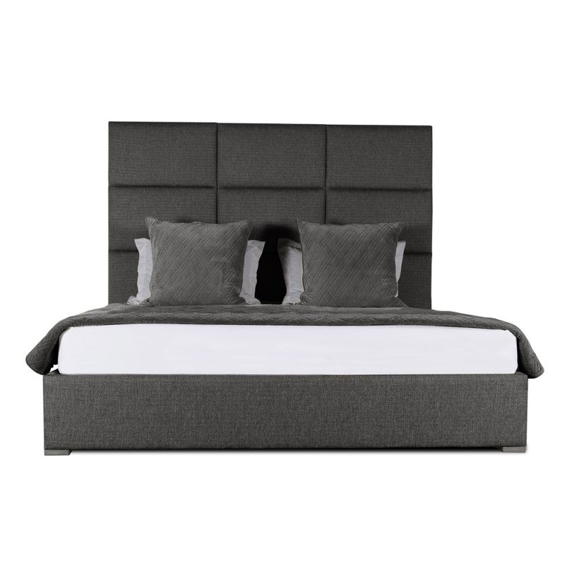 Nativa Interiors - Moyra Square Tufted Upholstered High Queen Charcoal Bed - BED-MOYRA-SQ-HI-QN-PF-CHARCOAL