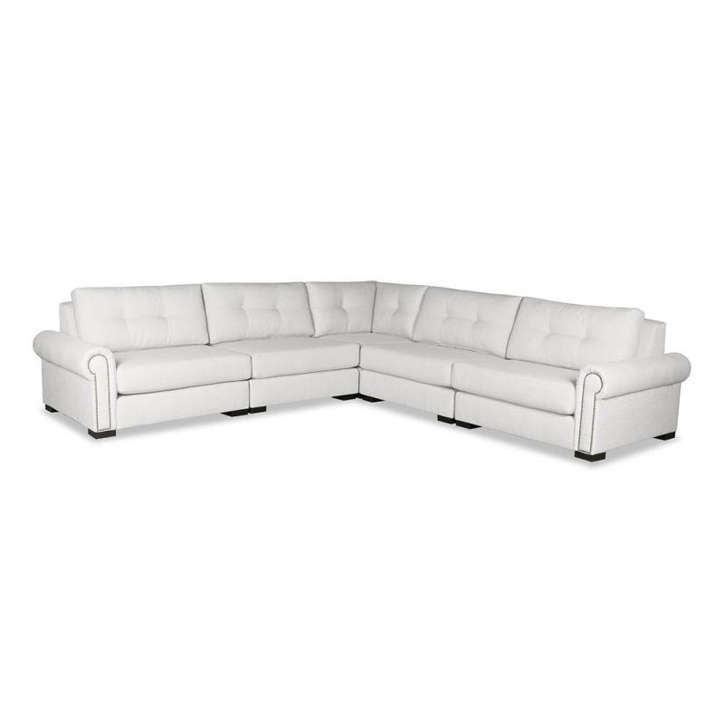 Nativa Interiors - Sylviane Buttoned Modular L-Shaped Sectional Standard Off White - SEC-SYLV-BTN-CL-AR6-5PC-PF-WHITE