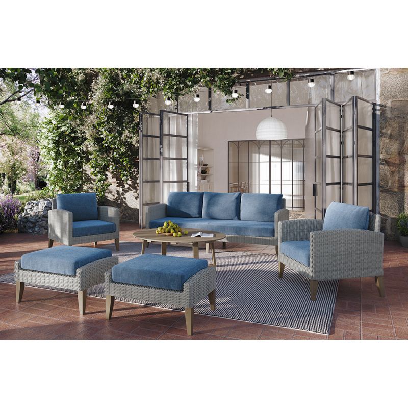 New Classic Furniture - Carezza 6 Piece Patio Set-Outdoor Sofa, 2 Outdoor Chairs, 2 Outdoor Ottomans & Outdoor Coffee Table-Blue - 60-852B-6P