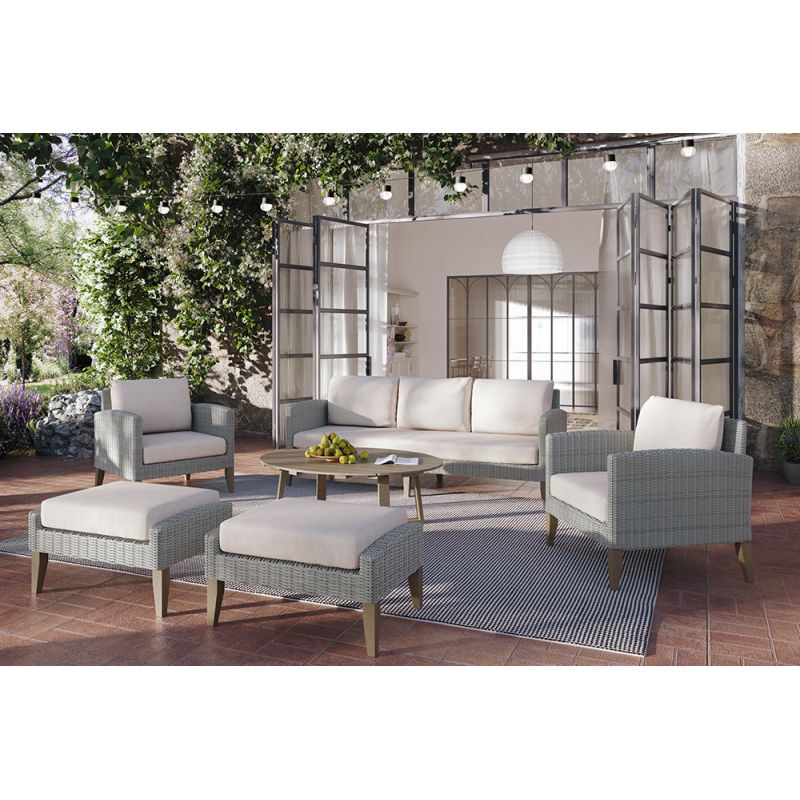 New Classic Furniture - Carezza 6 Piece Patio Set-Outdoor Sofa, 2 Outdoor Chairs, 2 Outdoor Ottomans & Outdoor Coffee Table- Taupe - 60-852G-6P