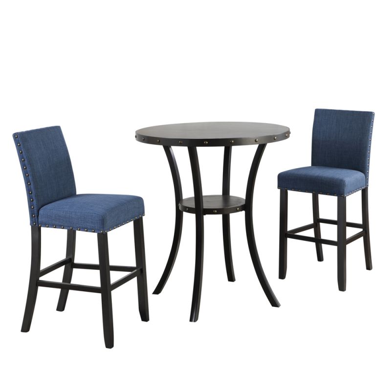 New Classic Furniture - Crispin Bar Table and 2 Stools-Marine Blue - 40-162-B2M