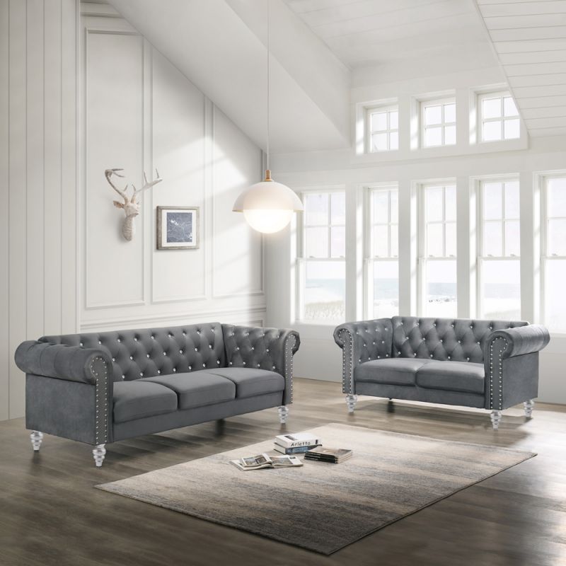 New Classic Furniture - Emma Crystal Sofa / Loveseat - Gray - 20-UKD13CG-2NP