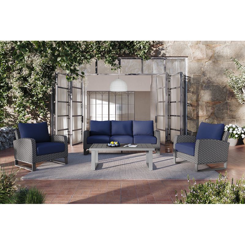 New Classic Furniture - Fiji Outdoor Patio Conversation 4 Pc Set-Sofa, 2 Chairs, Coffee Table-Blue - 60-801C-4P