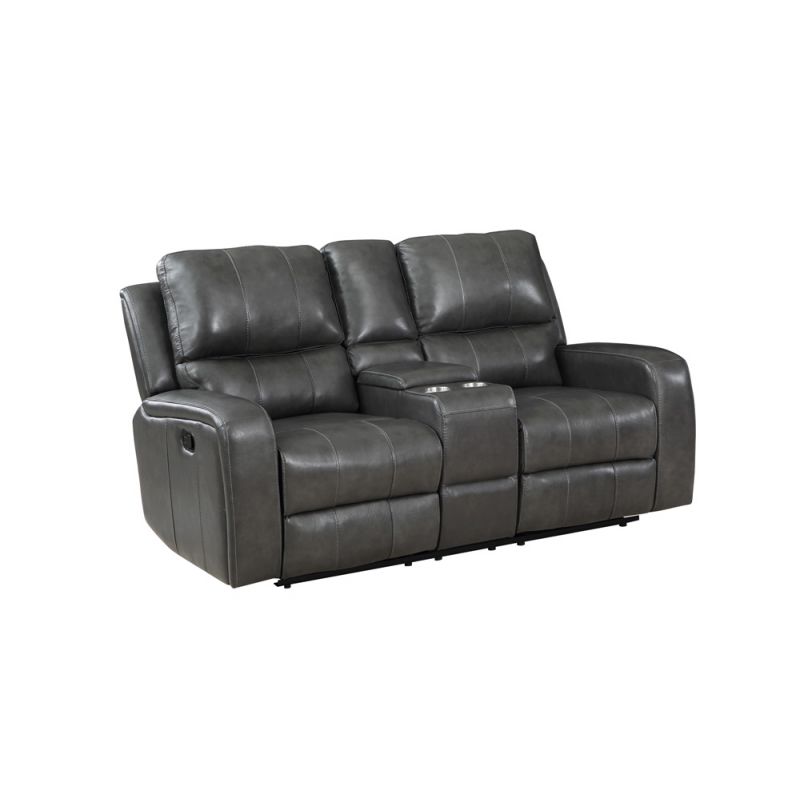 New Classic Furniture - Linton Leather Console Loveseat W/ Dual Recliners-Gray - L1721-25-DGR