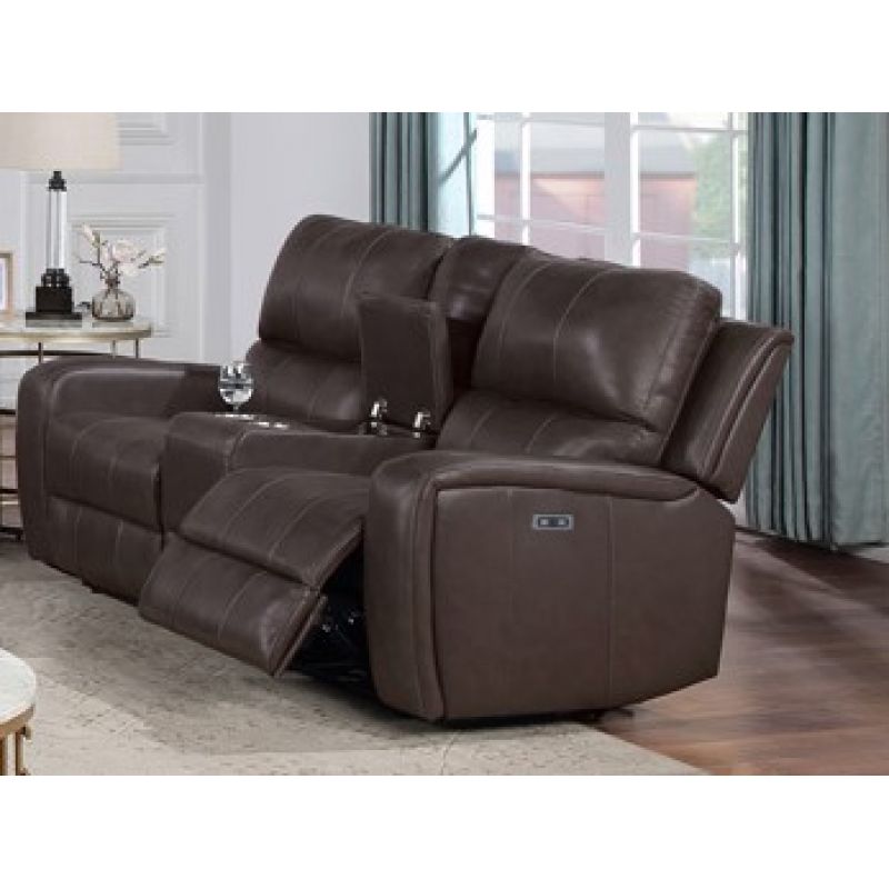 New Classic Furniture - Linton Leather Console Loveseat W/ Pwr Fr-Brown - L1721-25P1-LDB