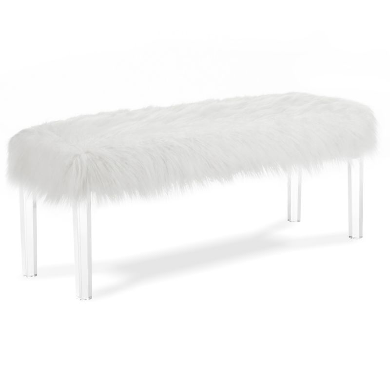 New Classic Furniture - Marilyn Upholstered White Glam Faux Fur Bench - SB010-25-WHT