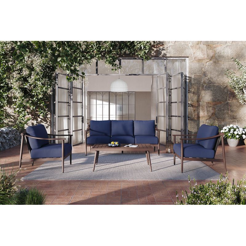 New Classic Furniture - Moana 4 Piece Outdoor Conversation Set - Sofa, 2 Club Chairs And Coffee Table-Blue - G814B-4S