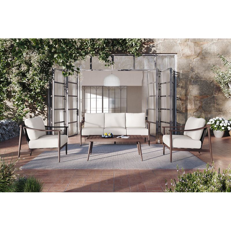 New Classic Furniture - Moana 4 Piece Outdoor Conversation Set - Sofa, 2 Club Chairs And  Coffee Table-Ivory - G814W-4S