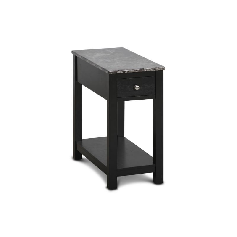 New Classic Furniture - Noah End Table With Drawer-Black With Faux Marble Top - T13-23-BLKMB