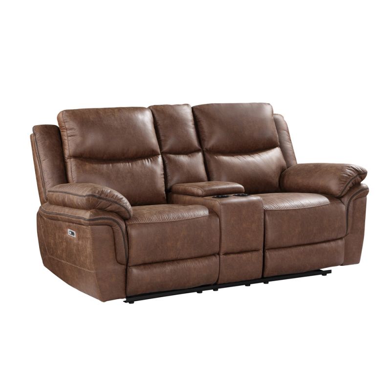 New Classic Furniture - Ryland Console Loveseat W/Pwr Fr-Brown - U5985-25P1-BRN