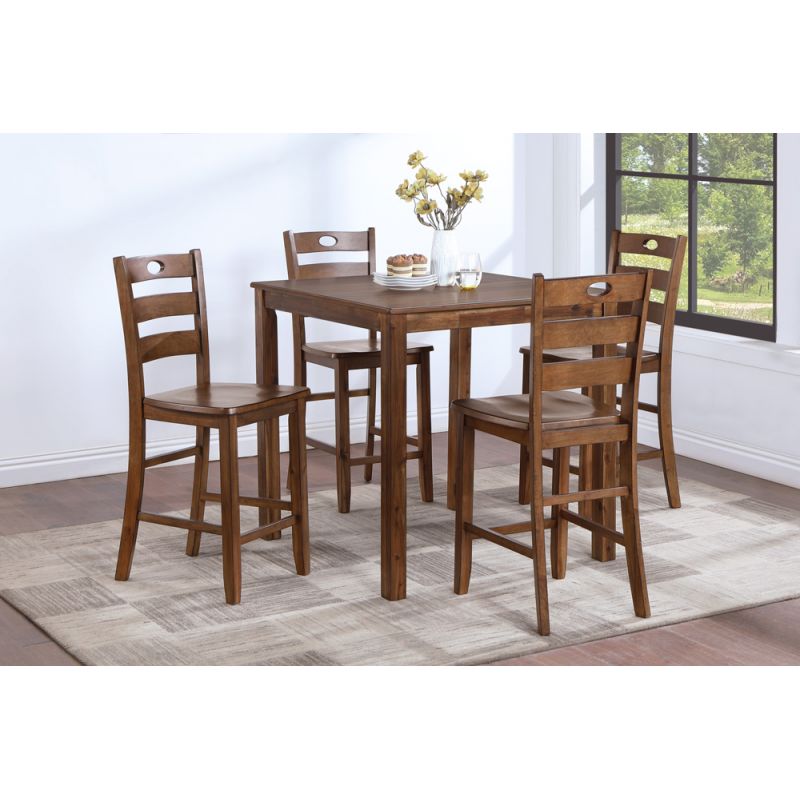 New Classic Furniture - Salem 5 Piece Counter Height Dining Set, Table And 4 Chairs, Tobacco - D5341-52S