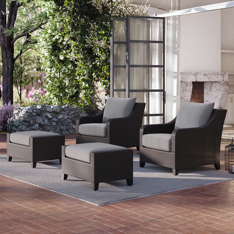 New Classic Furniture - Skye Outdoor Patio Chair And Ottoman 4 Pc Set-2 Chairs, 2 Ottoman-Gray - 60-807G-4CP