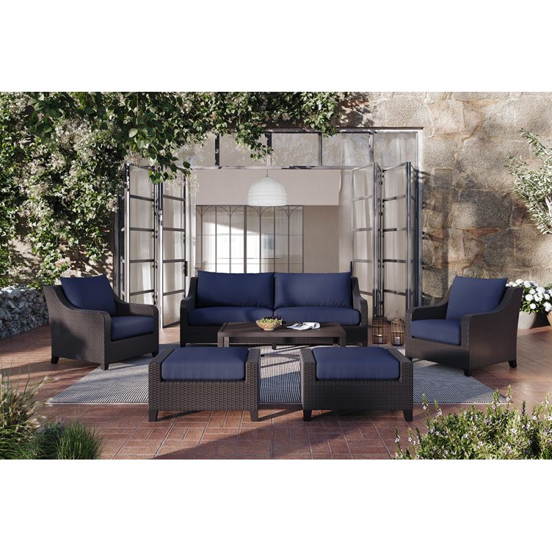 New Classic Furniture - Skye Outdoor Patio Conversation  6 Pc Set-Sofa, 2 Chairs, 2 Ottoman, Coffee Table-Blue - 60-807C-6P