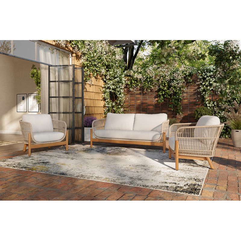 New Classic Furniture - Solstice 3 Piece Outdoor Rope & Solid Wood Conversation Set-Patio Loveseat & 2 Patio Club Chairs-Linen Beige - 60-823-3P