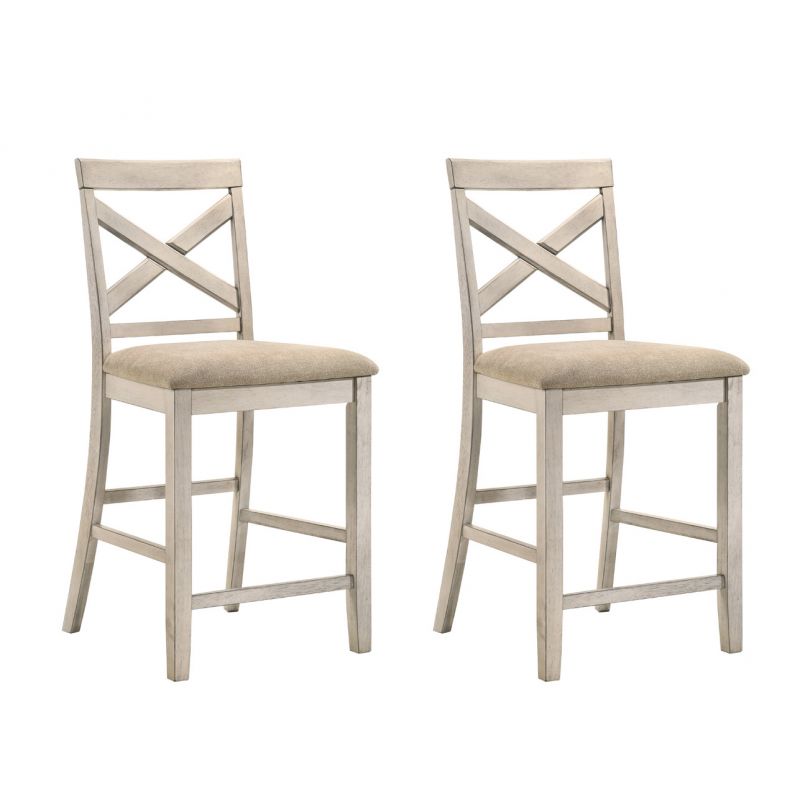 New Classic Furniture - Somerset Farmhouse Style X Back Solid Wood Dining Chair With Upholstered Seat Cushion- Vintage White Set Of 2 - D2959-22