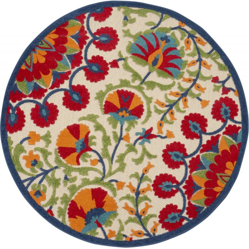 Nourison - Aloha ALH20 4' x Round Red Multicolor Easy-care Indoor-outdoor Rug - ALH20-99446811677