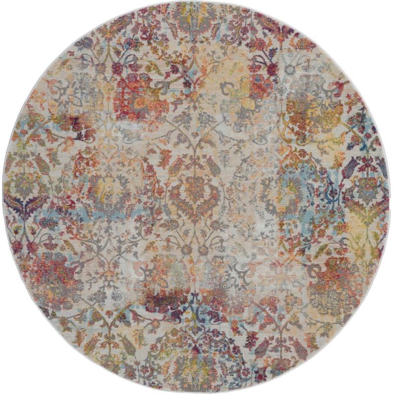 Nourison - Ankara Global ANR06 White and Orange 4' x Round French Country Area Rug - ANR06-99446457202