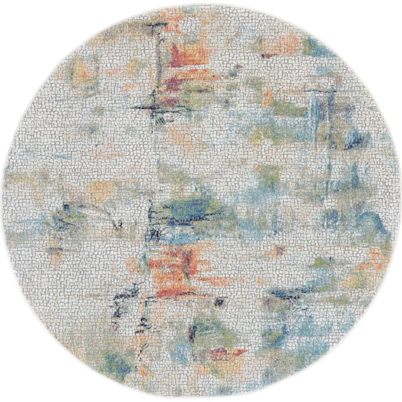 Nourison - Ankara Global ANR09 White Multicolor 6' x Round Abstract Area Rug - ANR09-99446474902