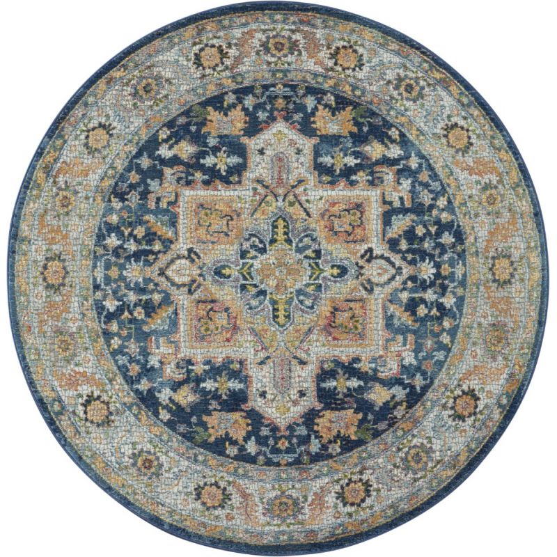 Nourison - Ankara Global ANR11 Blue and Red Multicolor 4' x Round Persian Area Rug - ANR11-99446498052