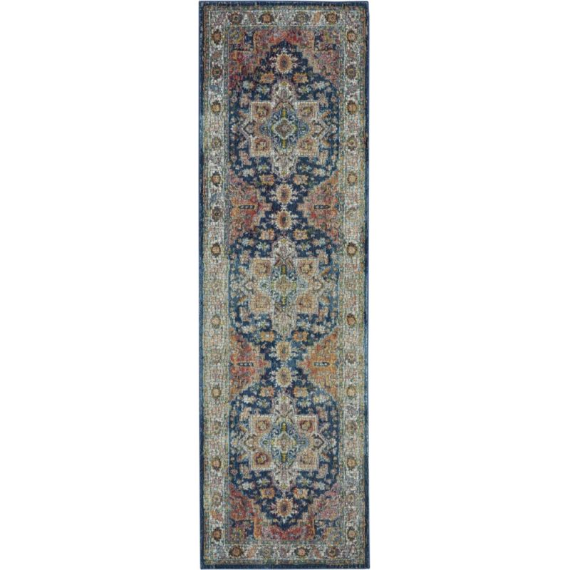 Nourison - Ankara Global ANR11 Blue and Red Multicolor 2' x 6' Textured Hallway Rug - ANR11-99446498014