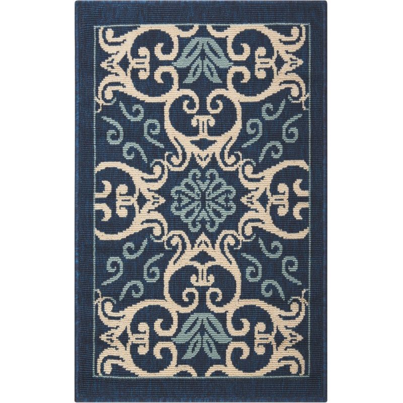 Nourison - Caribbean CRB02 Navy Blue and White 4'x6' Area Rug - CRB02-99446334206_CLOSEOUT