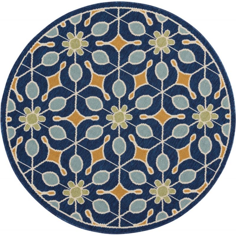 Nourison - Caribbean CRB07 Navy Blue 4' x Round Area Rug - CRB07-99446422071_CLOSEOUT